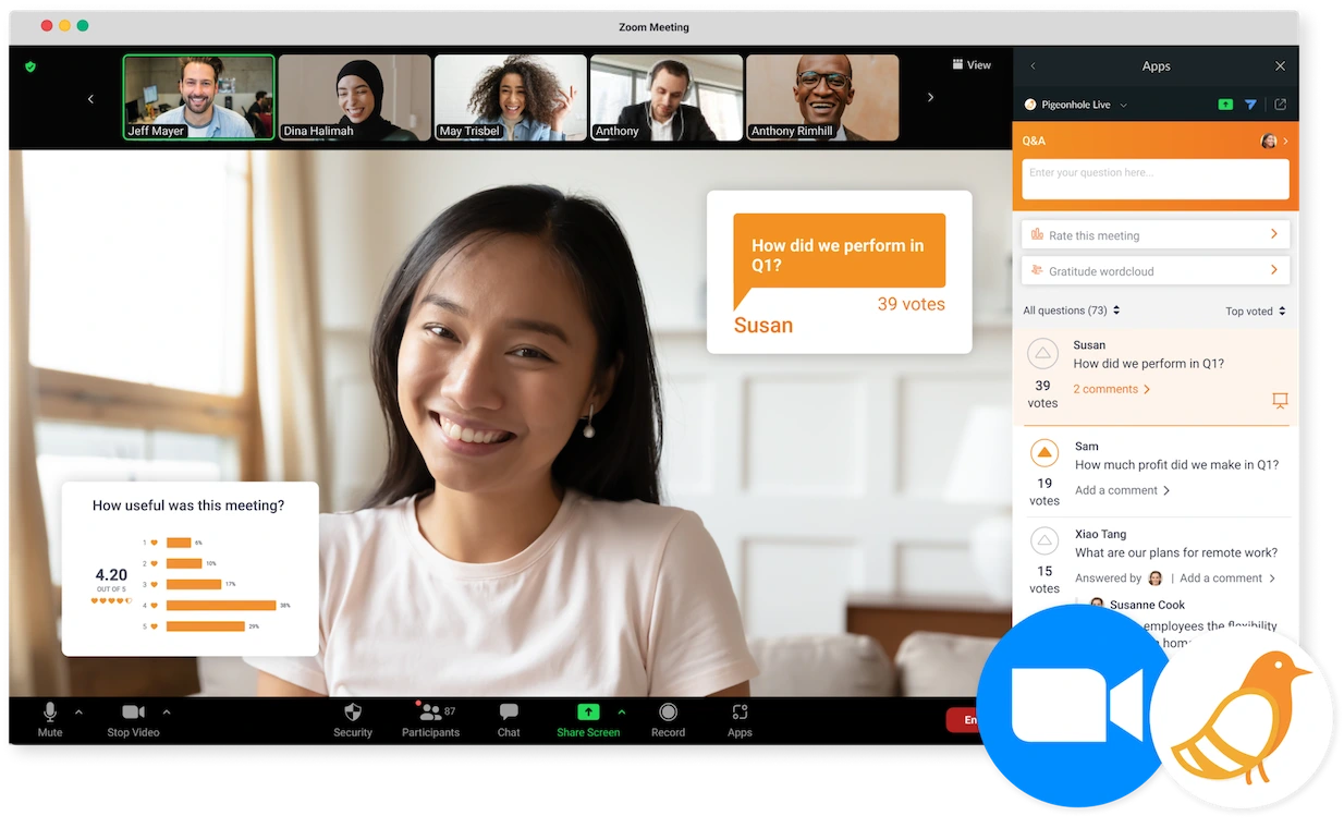 Pigeonhole Live app for Zoom